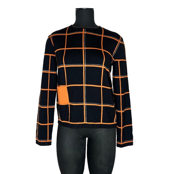 Hermes Womens Tattersall Sweater Wool & Silk EU 40 Pullover Orange Black NWT - Picture 14 of 14